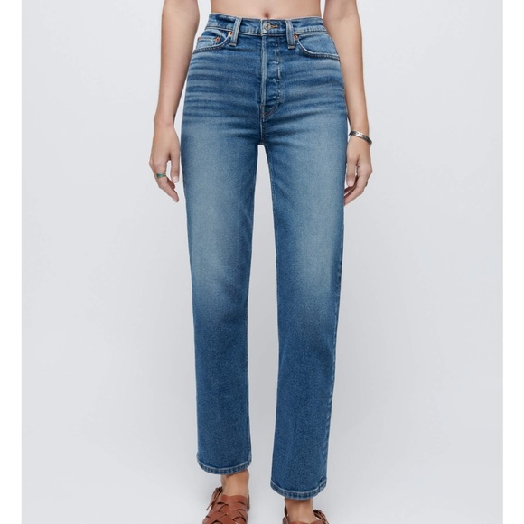 Re/Done Denim - RE/DONE Comfort Stretch High Rise Stove Pipe Jeans in Western Blue Size 26